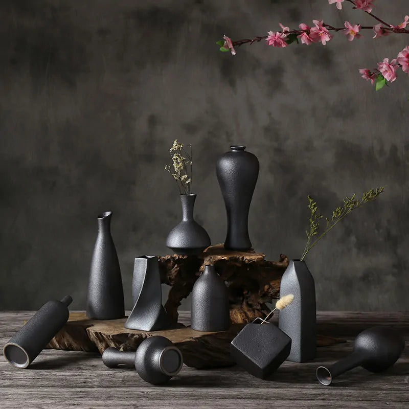 Frosted Black Ceramic Vases
